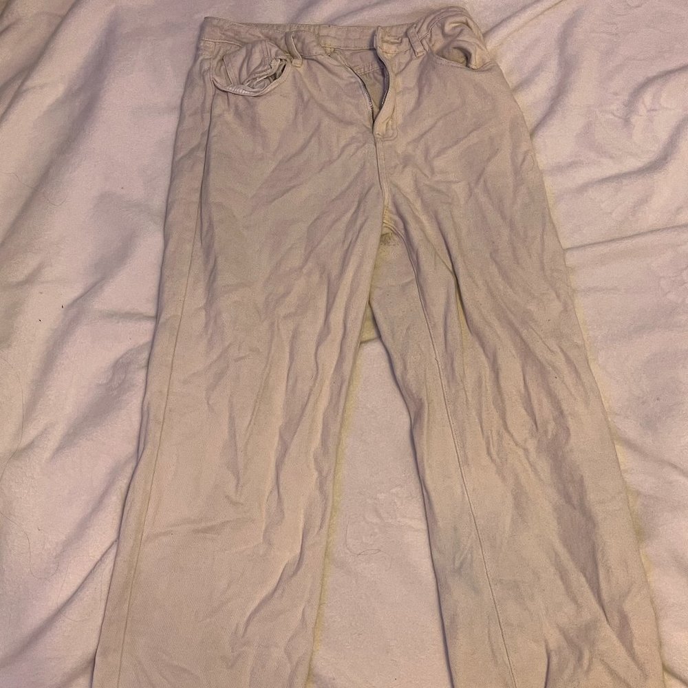 Beige Straight Leg Jeans